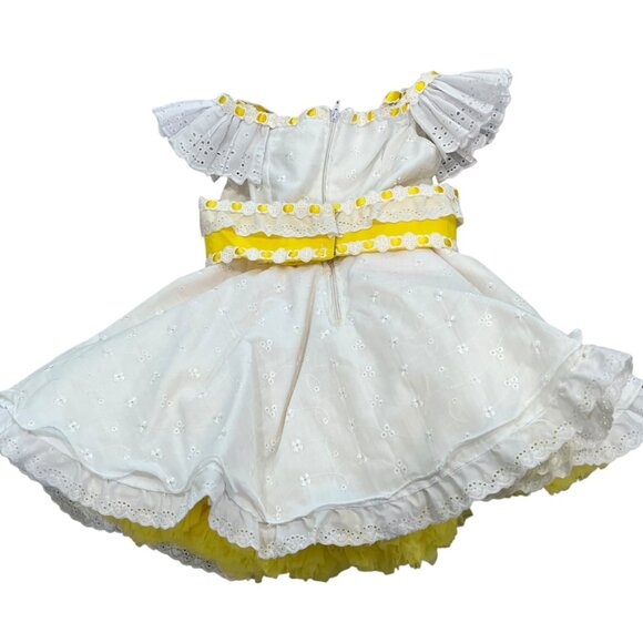 Pageant Casual Wear 5-6 White & Yellow Eyelet Lace Dress With Bloomers & Matchin - Picture 9 of 16